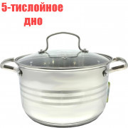 Кастрюля нерж  4,1л стекл.крышка, 5-тислойное дно, индукция, без упаковки БАРС ID-CB243 /К/