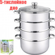 Мантоварка нерж. 4-хуровневая, 26см, 10л, 5-тислойн.капсульное дно, индукция,стекл.крышка(110)БарсК