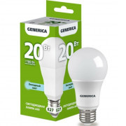 Лампа светодиодная Е27 20W холодный свет 6500К A60 GENERICA LL-A60-20-230-65-E27-G (1647606)